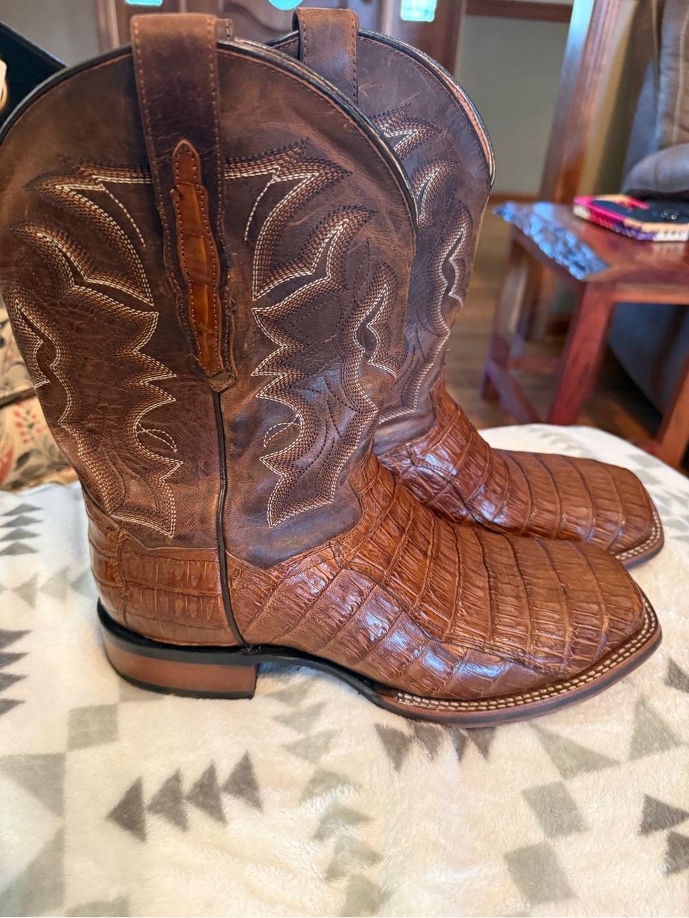Dan Post Brown Exotic Caiman Toe Western Boots